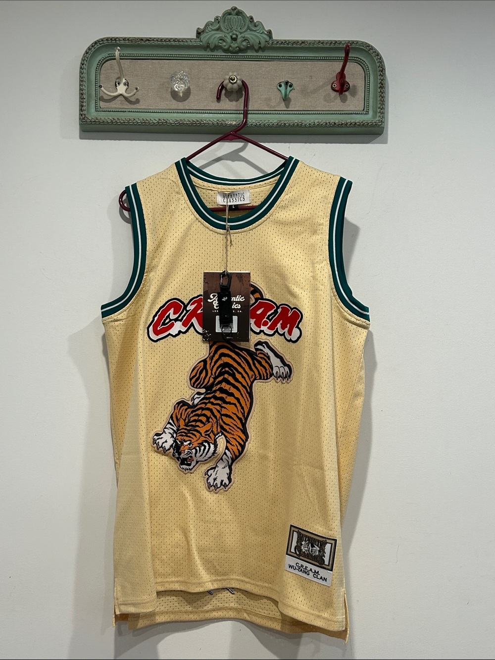 Wu Tang authentic classics embroidered patch Tiger Graphic Mesh Tank cream Large